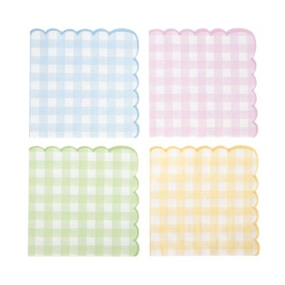 SCALLOPED NAPKINS 33X33CM GINGHAM 4 COLORS ASSX 16