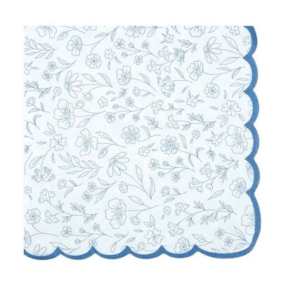 SCALLOPED NAPKINS 33X33CM BLUE FLOWER X 16