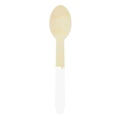 Small White and Gold Wooden Spoons x 8