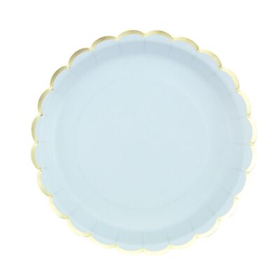 23CM SCALLOPED PLATES PASTEL BLUE AND GOLD X 8