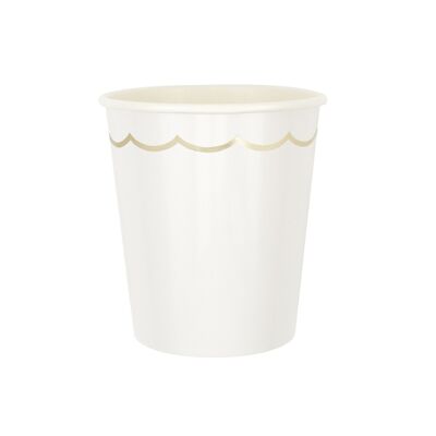 200ML WHITE AND GOLD SCALLOPED CUPS X 8