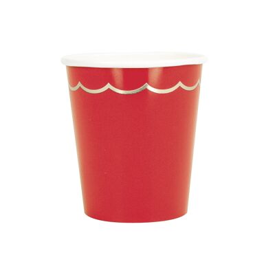 200ML RED AND GOLD SCALLOPED CUPS X 8