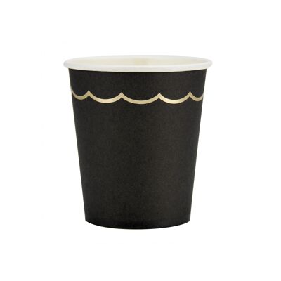 200ML SCALLOPED CUPS BLACK AND GOLD X 8
