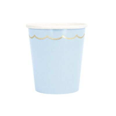 200ML SCALLOPED CUPS PASTEL BLUE AND GOLD X 8