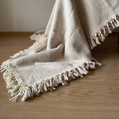 Hand-woven blanket "Şirince" - beige