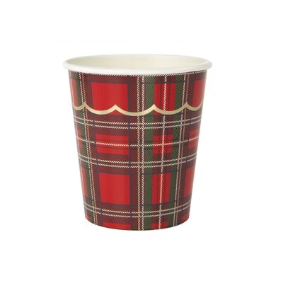 200ML TARTAN AND GOLD SCALLOPED CUPS X 8