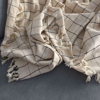 Hand-woven blanket "Göreme" - cream-white / black checkered