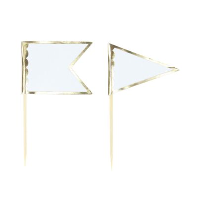 COCKTAIL PICKS WHITE AND GOLD PENNANTS X 10PCS