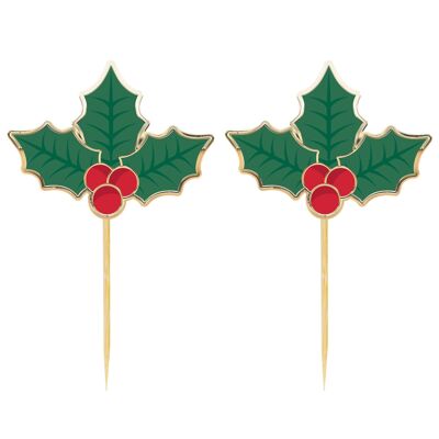 CHRISTMAS HOLLY COCKTAIL PICKS X 10PCS