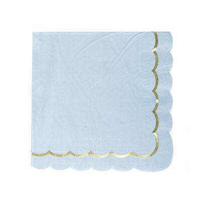 SCALLOPED NAPKINS 33X33CM PASTEL BLUE AND GOLD X 16