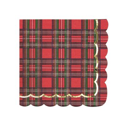 SCALLOPED NAPKINS 33X33CM TARTAN AND GOLD X 16
