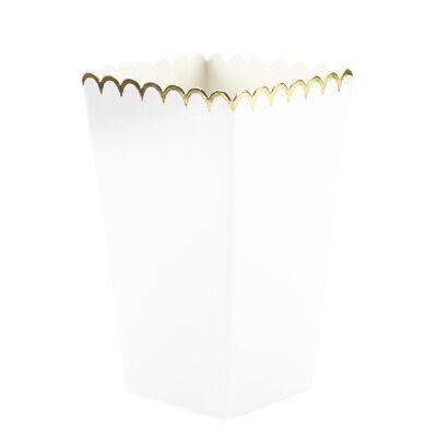 WHITE AND GOLD POPCORN BOXES X 8