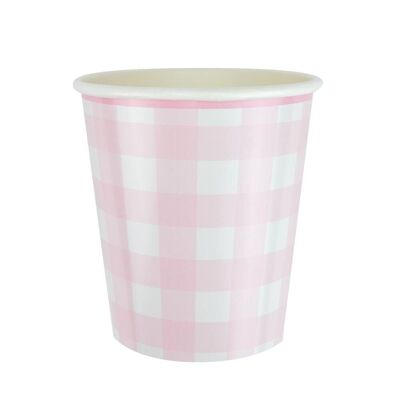 200ML PINK GINGHAM CUPS X 8