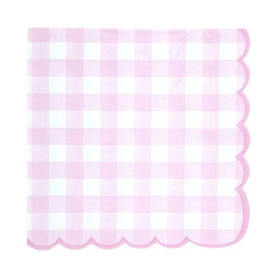SCALLOPED NAPKINS 33X33CM PINK GINGHAM X 16