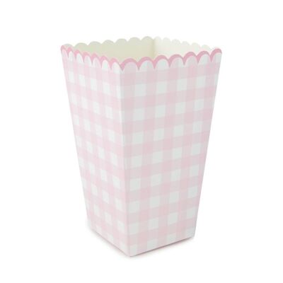 PINK GINGHAM POPCORN BOXES X 8