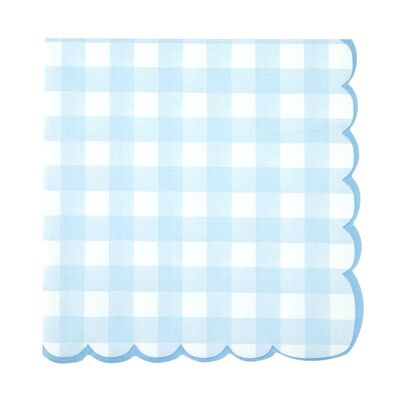 SCALLOPED NAPKINS 33X33CM BLUE GINGHAM X 16