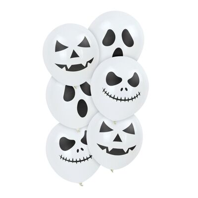 PALLONCINI BIANCHI CON FACCE DI HALLOWEEN X 6