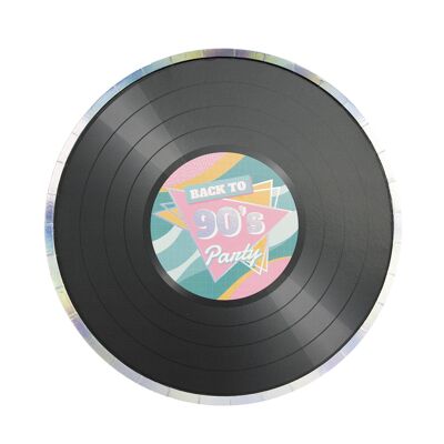 ROUND PLATES 22CM VINYL 90'S PARTY X 8