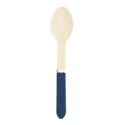 NAVY BLUE AND GOLD WOODEN SMALL SPOONS X 8