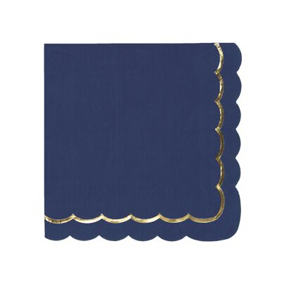 33X33CM NAVY AND GOLD SCALLOPED NAPKINS X 16