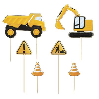 SET OF 6 CONSTRUCTION SITE CAKE DECORATIONS