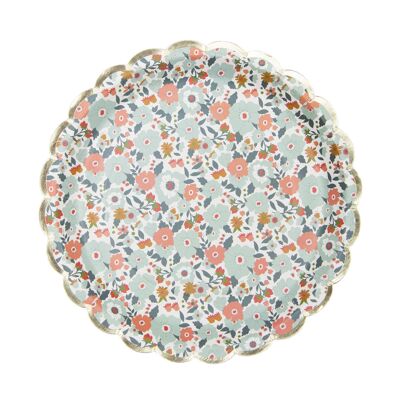 SCALLOPED PLATES 23CM FLOWERS AND GOLD X 8