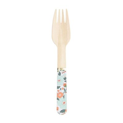 SMALL WOODEN FORKS WITH FLOWERS AND GOLD X 8