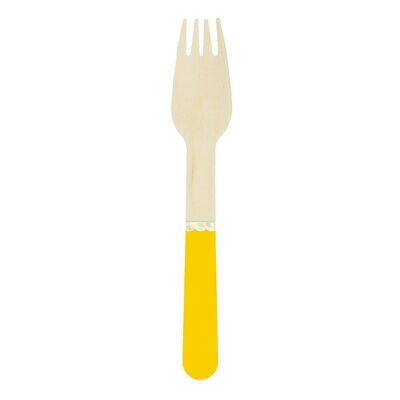 SMALL YELLOW WOODEN CURRY FORKS X 8