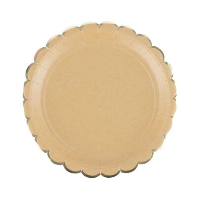 SCALLOPED PLATES 23CM KRAFT AND GOLD X 8 gg