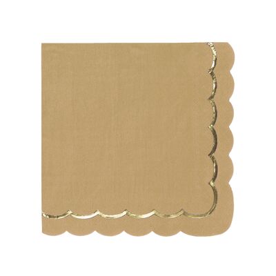 SCALLOPED NAPKINS 33X33CM KRAFT AND GOLD X 16