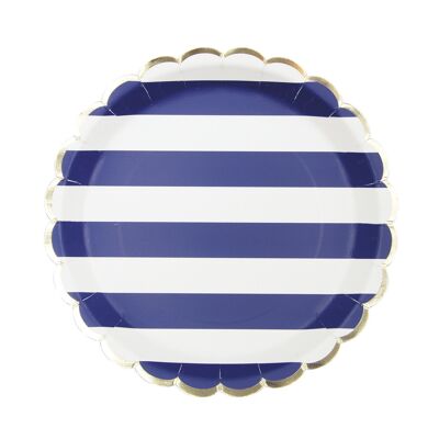 SCALLOPED PLATES 23CM MARINIERE AND GOLD X 8