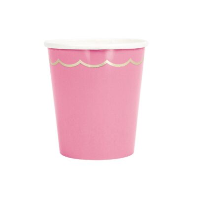200ML SCALLOPED CUPS NEON PINK AND GOLD X 8