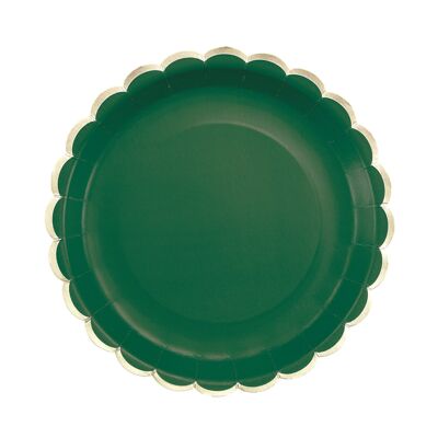 SCALLOPED PLATES 23CM JUNGLE GREEN AND GOLD X 8