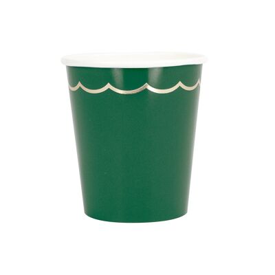200ML SCALLOPED CUPS JUNGLE GREEN AND GOLD X 8