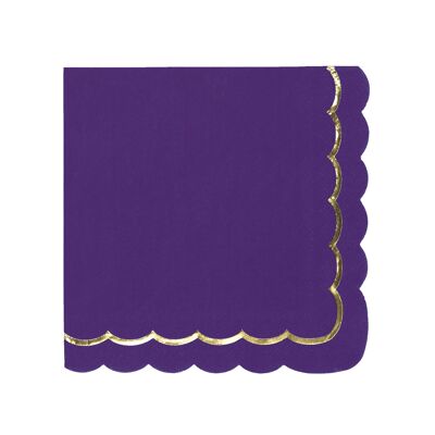 SCALLOPED NAPKINS 33X33CM PURPLE AND GOLD X 16