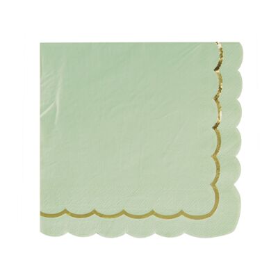 SCALLOPED NAPKINS 33X33CM SAGE GREEN AND GOLD X 16