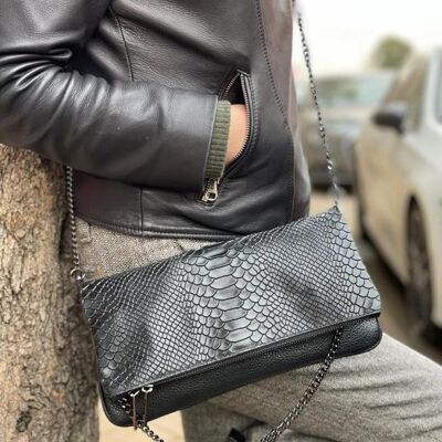 Bolso piel de Sobre para Mujer efecto Serpiente con Cadenas