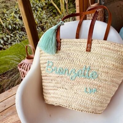 Bronzette basket with water green embroidery