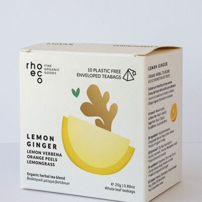 Bolsitas de té piramidales compostables de limón y jengibre