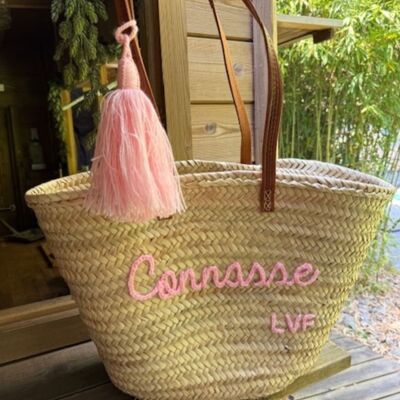 Basket with Pastel Pink Embroidery