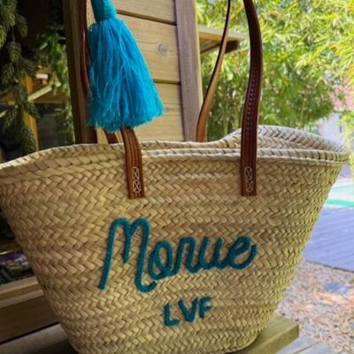 Turquoise blue embroidery cod basket