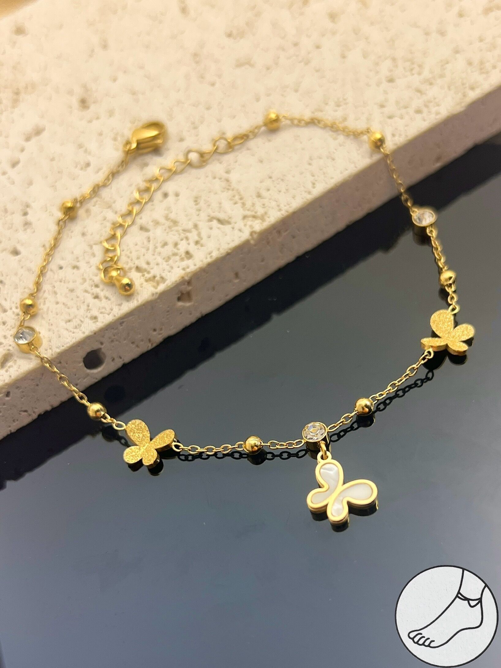 Stainless Steel Butterfly & Flower Anklet