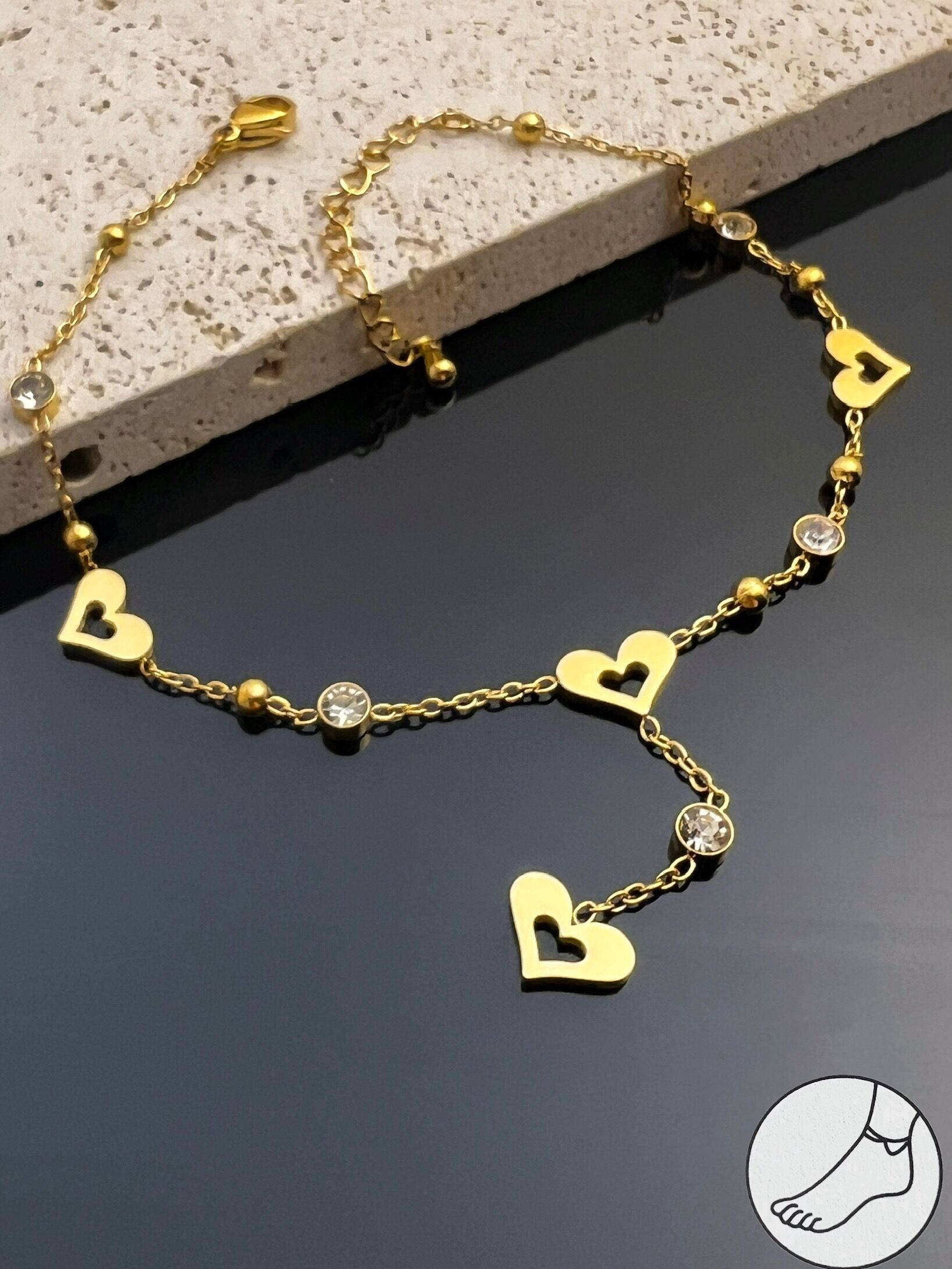 Tobillera de acero con doble mariposa y flor