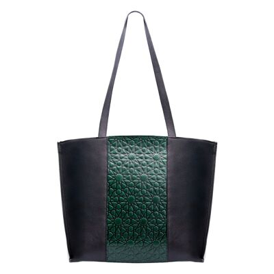 Borsa tote in pelle verde e nera - Motivo Alhambra in rilievo