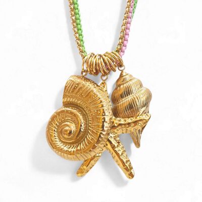 Hippolyte – Collana multicatena colorata e pendenti marini dorati