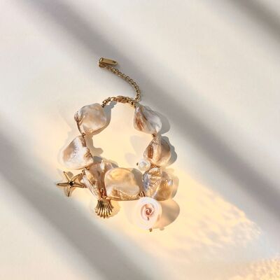 Natural shell and steel starfish bracelet