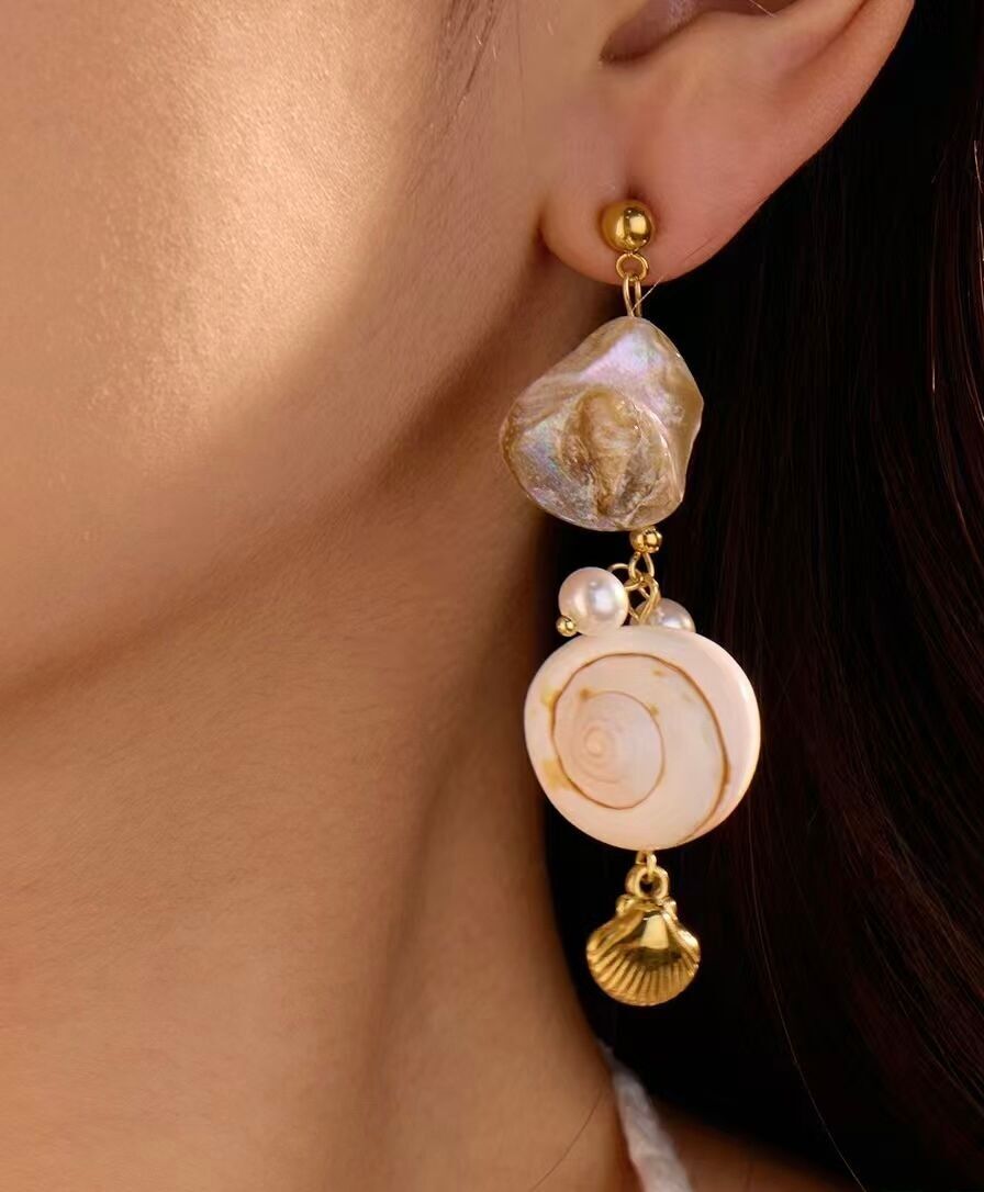 Shell and stainless steel dangle earring