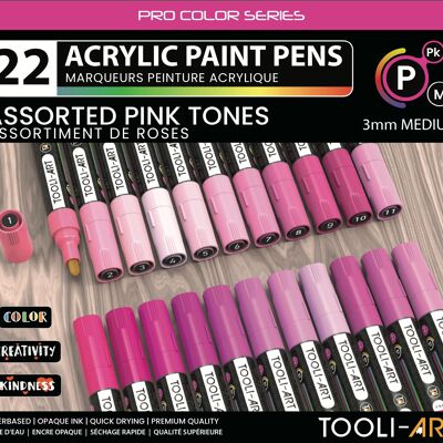 TOOLI Acrylic Marker Set Pink 22 colors 3mm