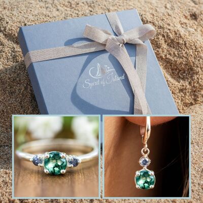 Conjunto de ágata musgosa y diamantes