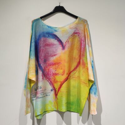 PESS PRINT PE25 cuori arcobaleno - scollo a barca